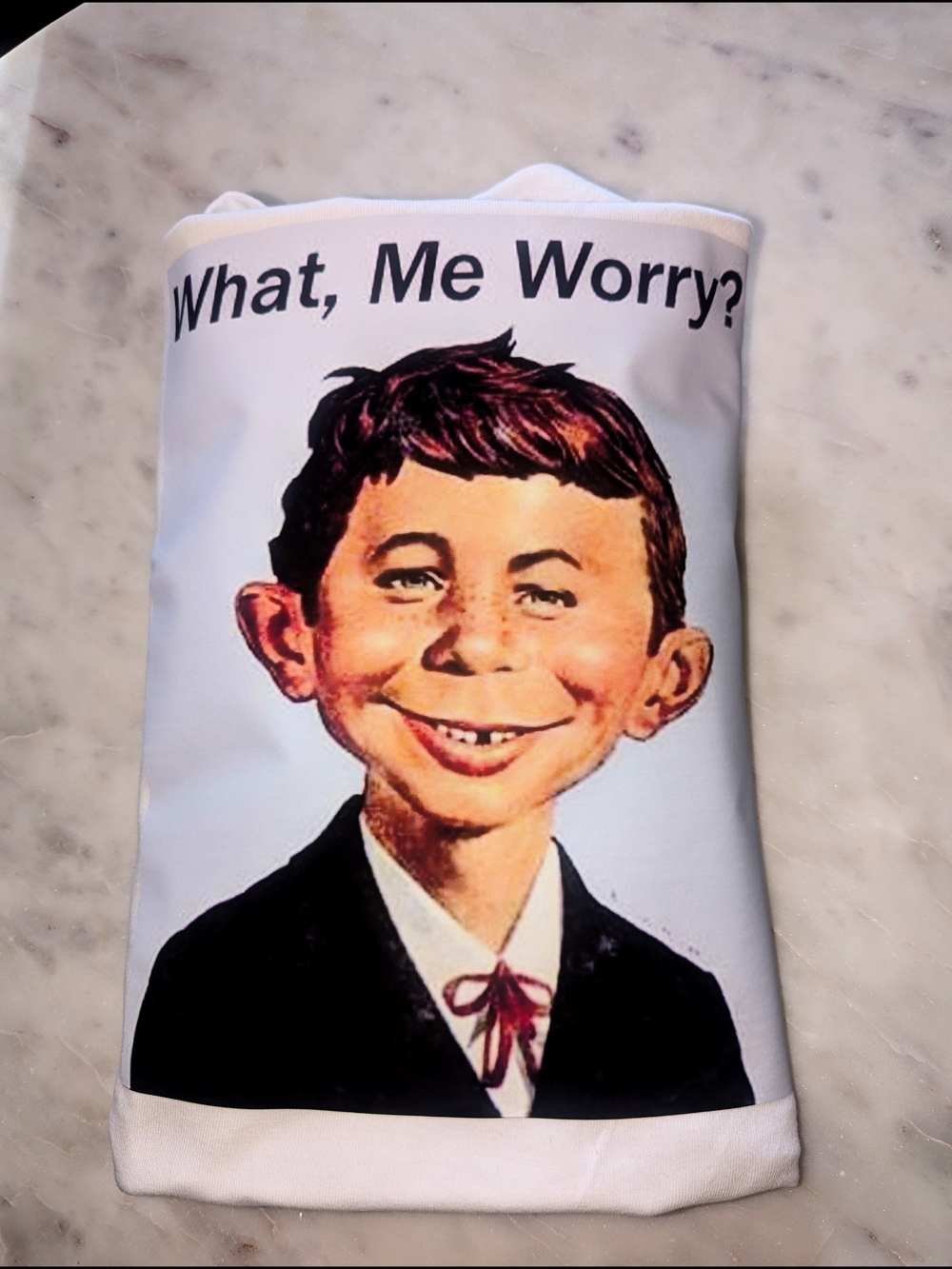 'What, Me Worry?' White Novelty Tee Shirt featuring Alfred E. Neuma